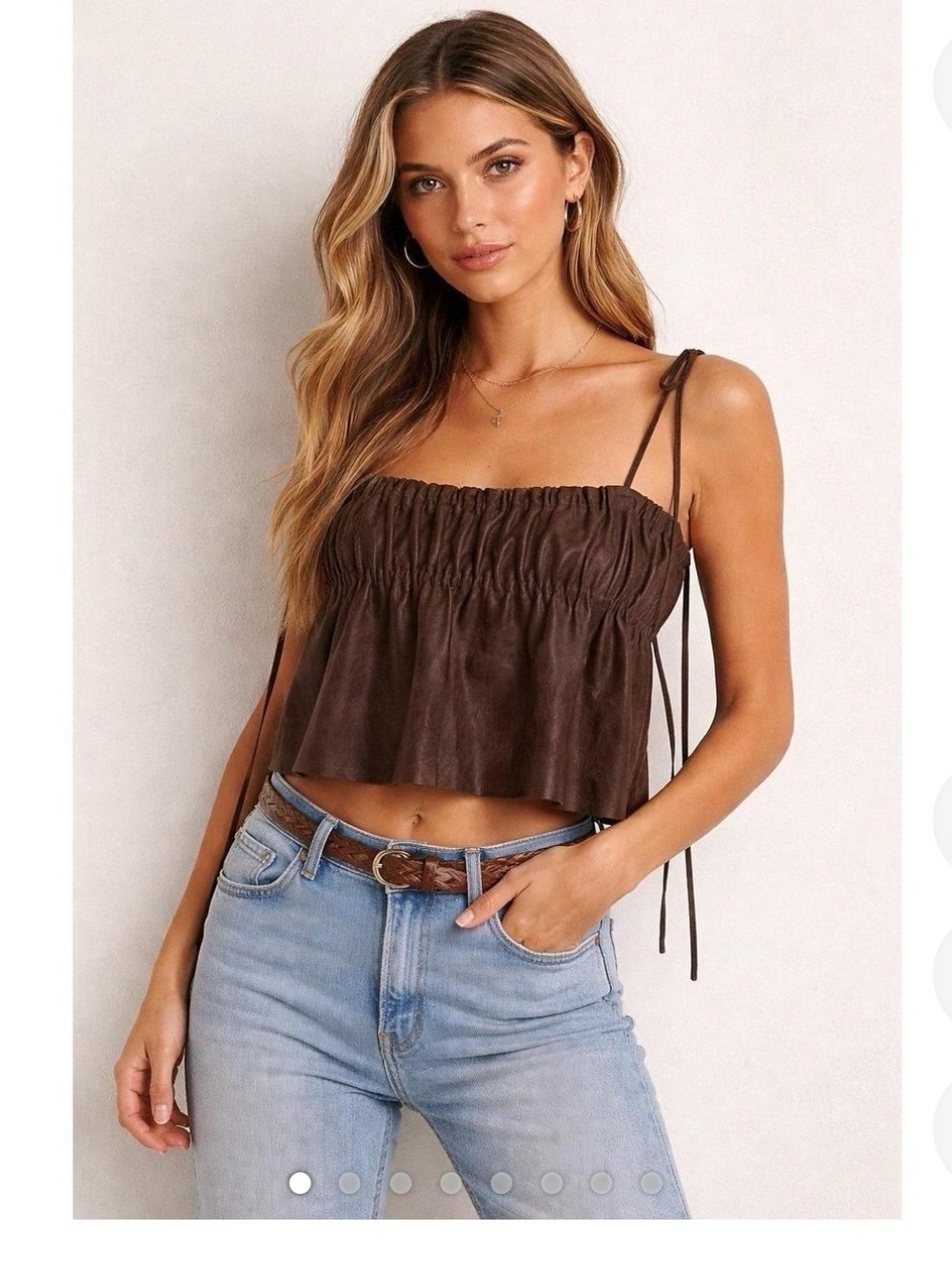 Revolve Women's Brown Ruched Tie-Strap Crop Top